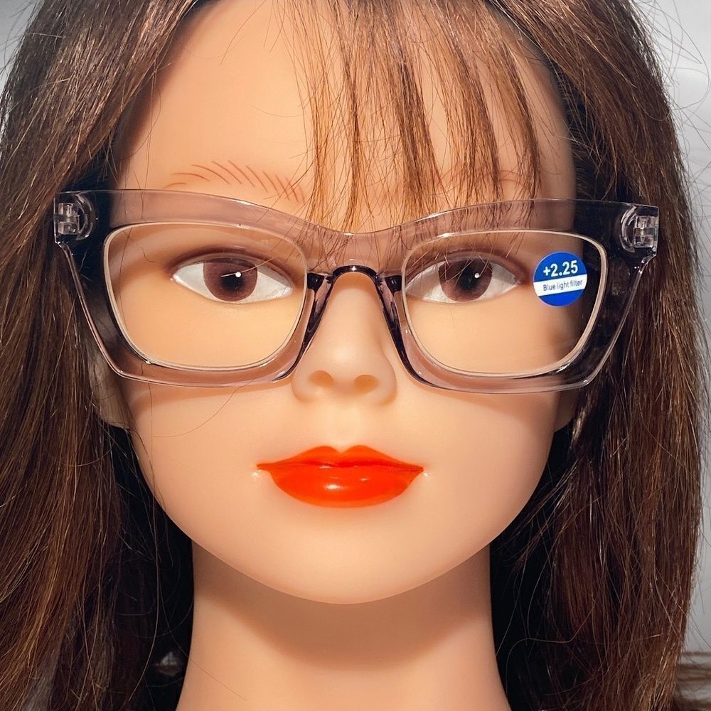 1178 Gretchen Reading Glasses 2.5 Square Clear Grey Oversize NWT